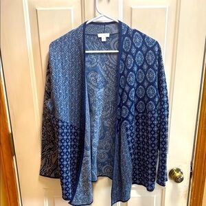 J Jill Blue Patterned Cotton Bohemian Cardigan Petite M